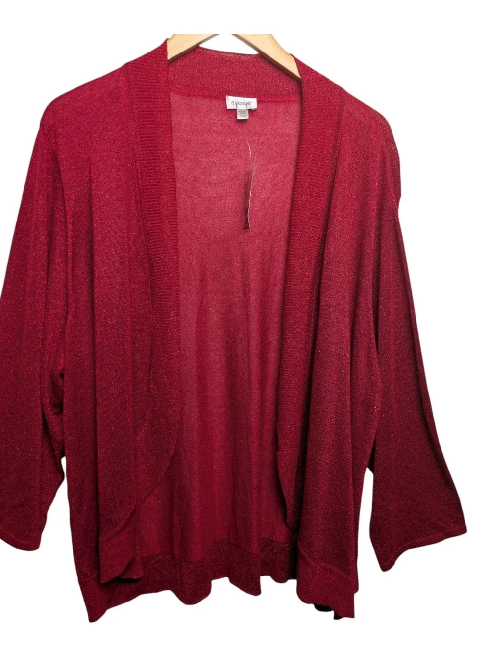 Avenue Red Sparkle Metallic Cardigan Open Front New NWT 26/28 3X Metallic